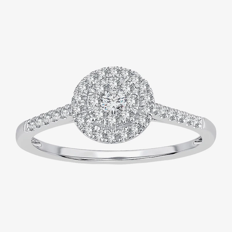 Womens 1/3 CT. T.W. Natural White Diamond 10K Gold Round Side Stone Halo Engagement Ring