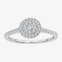 Womens 1/3 CT. T.W. Natural White Diamond 10K Gold Round Side Stone Halo Engagement Ring