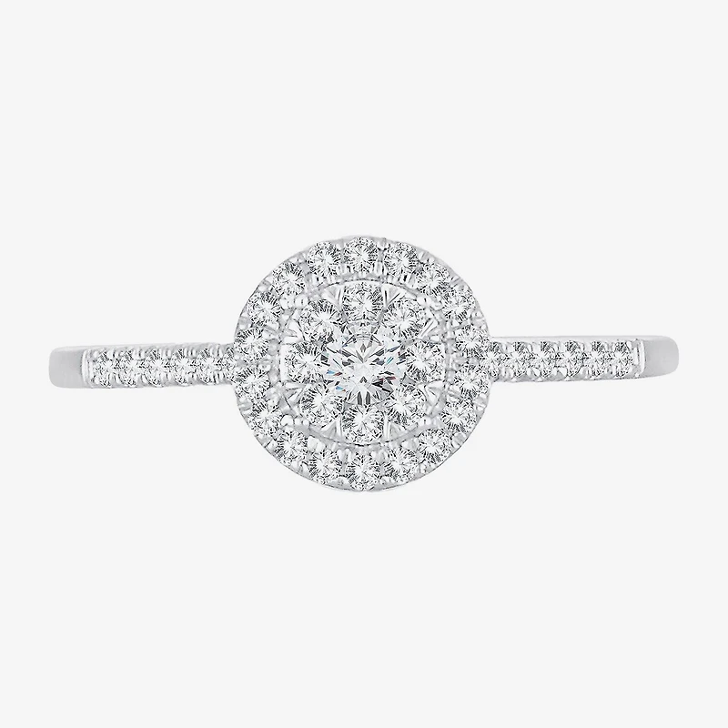 Womens 1/3 CT. T.W. Natural White Diamond 10K Gold Round Side Stone Halo Engagement Ring