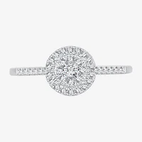 Womens 1/3 CT. T.W. Natural White Diamond 10K Gold Round Side Stone Halo Engagement Ring