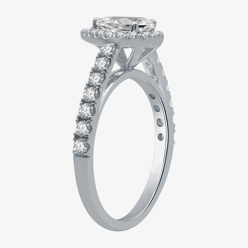 (H-I / I1) Womens 2 CT. T.W. Lab Grown White Diamond 10K Gold Pear Side Stone Halo Bridal Set