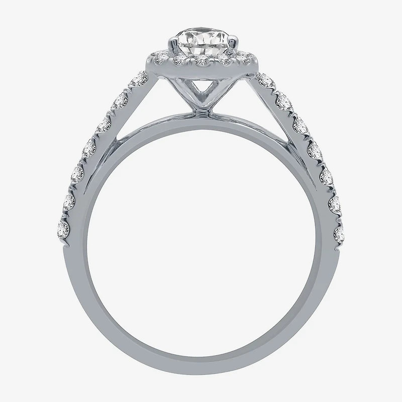(H-I / I1) Womens 2 CT. T.W. Lab Grown White Diamond 10K Gold Pear Side Stone Halo Bridal Set