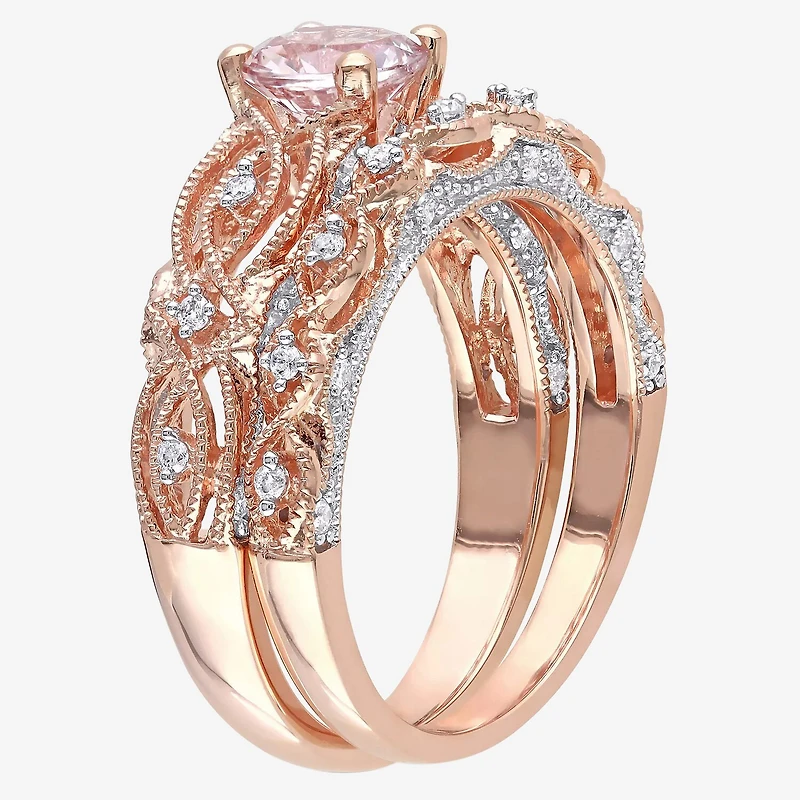 Genuine Morganite & 1/4 CT. T.W. Diamond 10K Rose Gold Bridal Set