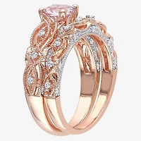 Genuine Morganite & 1/4 CT. T.W. Diamond 10K Rose Gold Bridal Set