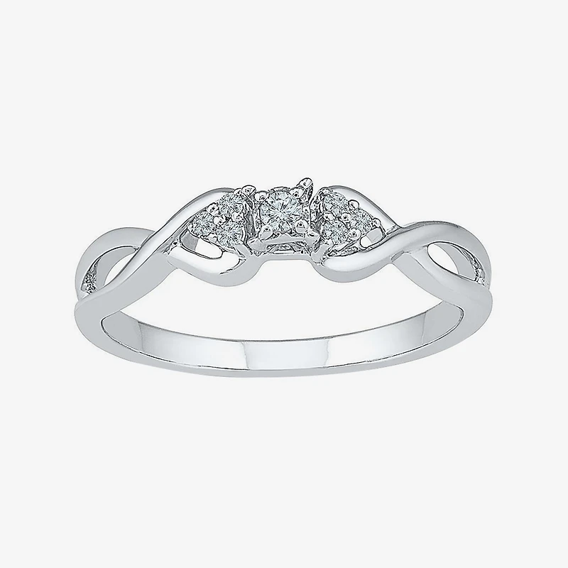 Promise My Love Womens Diamond Accent Natural White Sterling Silver Round Crossover Ring