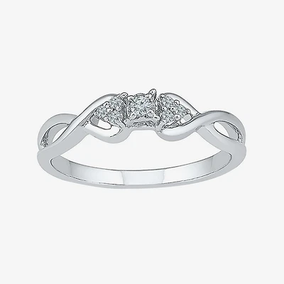 Promise My Love Womens Diamond Accent Natural White Sterling Silver Round Crossover Ring