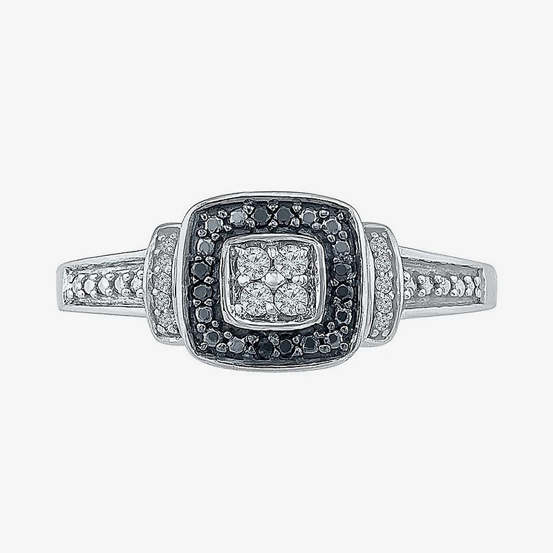 Promise My Love Womens 1/8 CT. T.W. Natural Black Diamond Sterling Silver Cushion Halo Ring
