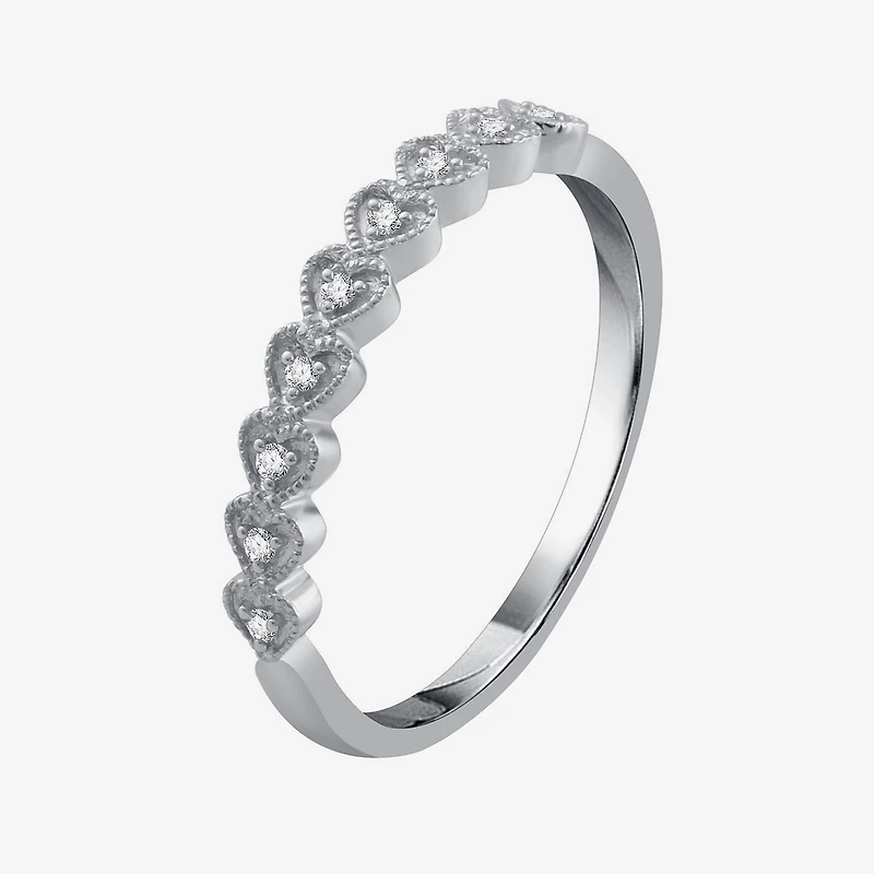 Womens Diamond Accent Natural White 10K Gold Heart Wedding Band