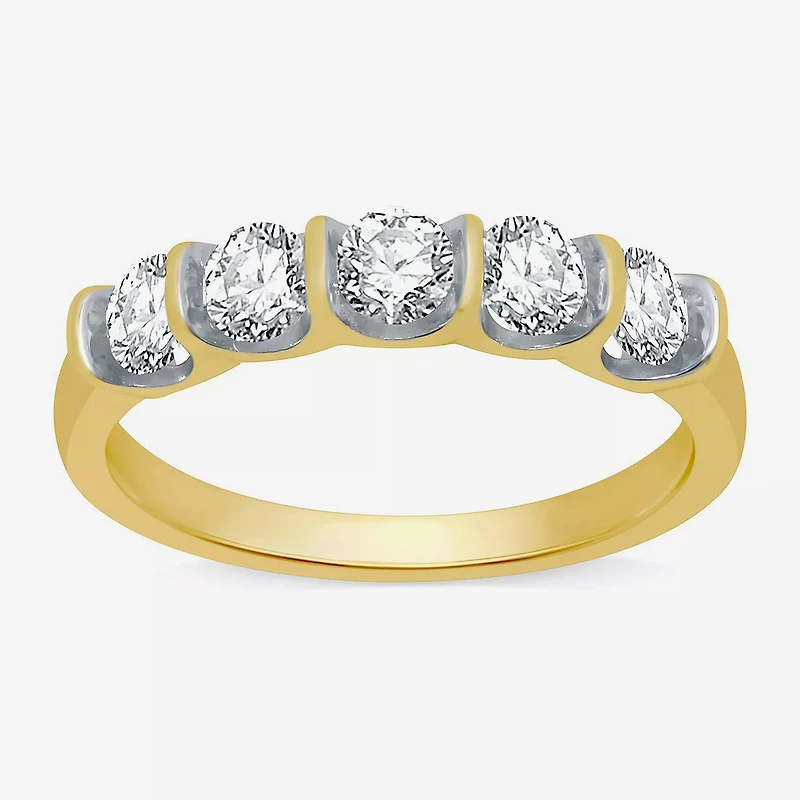 H-I / I1) Womens 2MM 1 CT. T.W. Lab Grown White Diamond 10K Gold 5-Stone Anniversary Band