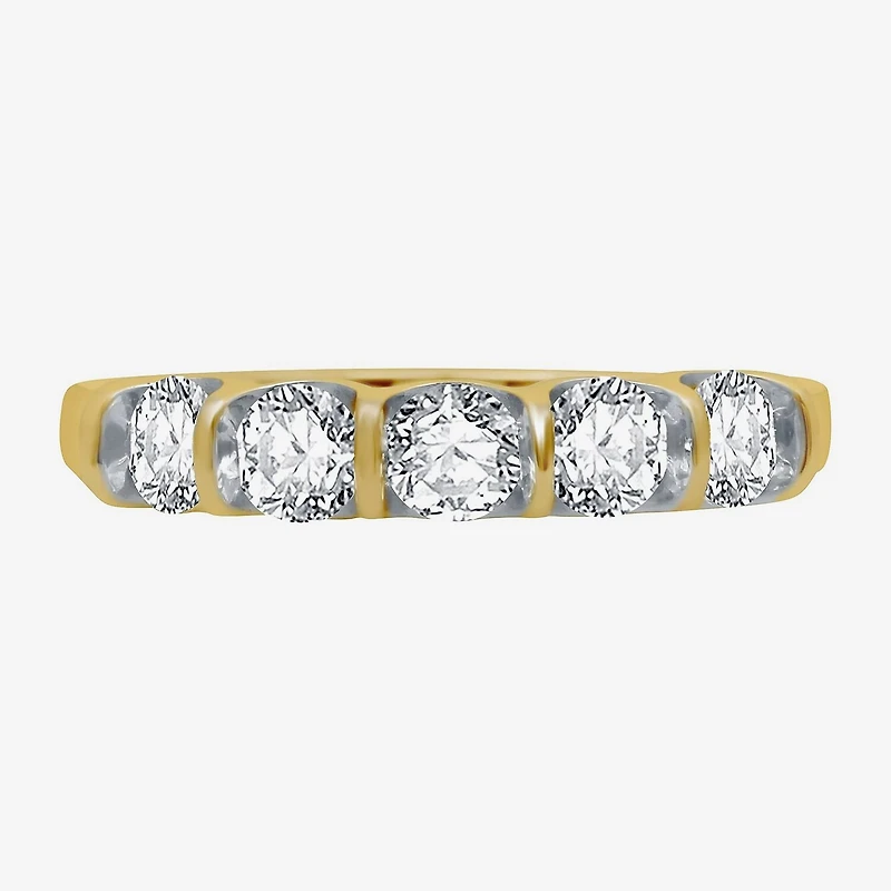 H-I / I1) Womens 2MM 1 CT. T.W. Lab Grown White Diamond 10K Gold 5-Stone Anniversary Band