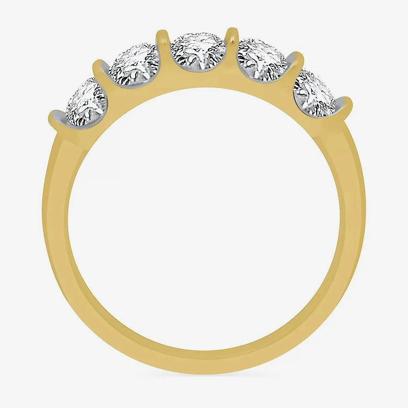 H-I / I1) Womens 2MM 1 CT. T.W. Lab Grown White Diamond 10K Gold 5-Stone Anniversary Band