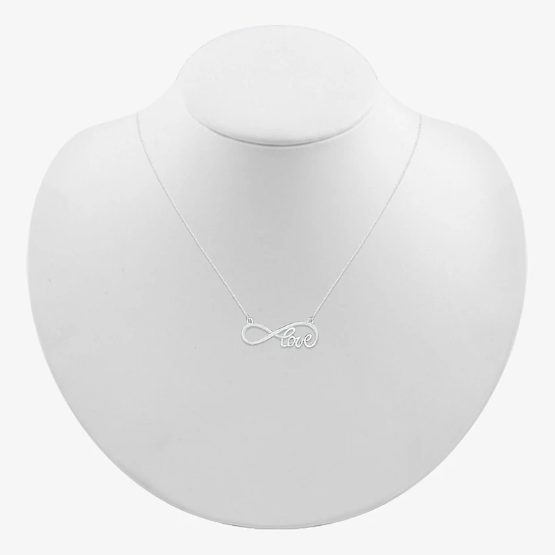"Love" Womens 10K White Gold Infinity Pendant Necklace