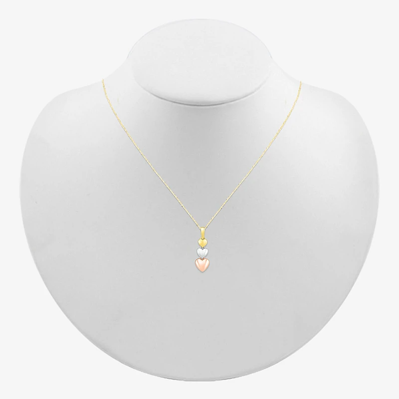 Womens 10K Tri-Color Gold Heart 18 Inch Pendant Necklace