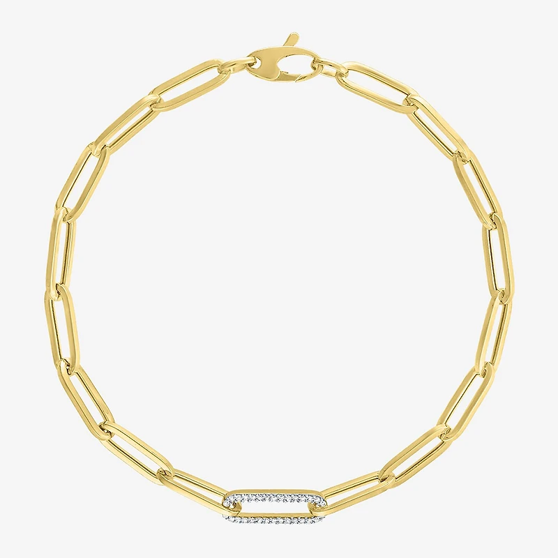 Diamond Addiction (G-H / Si2-I1) Womens Lab Grown Diamond 10K Gold 8 Inch Hollow Paperclip Chain Bracelet