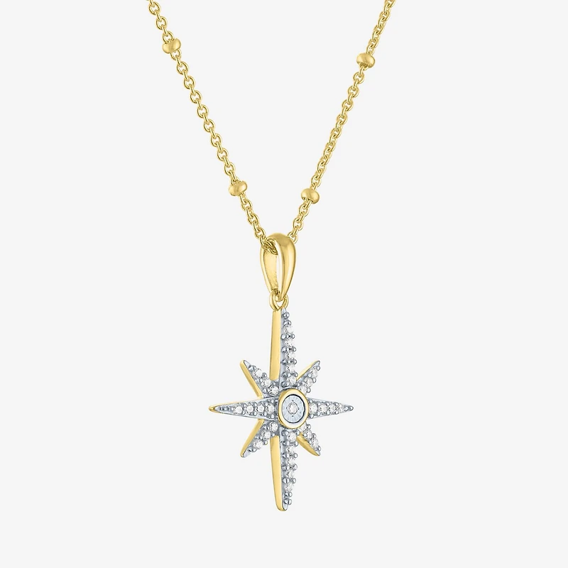 Diamond Addiction (G-H / I1-I2) North Star Womens 1/8 CT. T.W. Lab Grown White Diamond 14K Gold Over Silver Star 18 Inch Pendant Necklace
