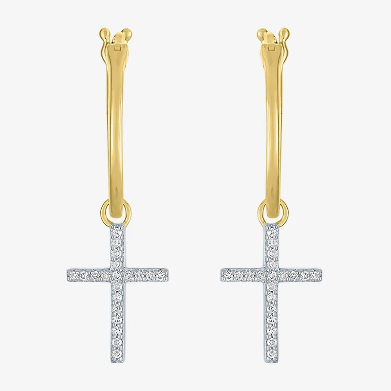 Diamond Addiction (G-H / Si2-I1) 1/10 CT. T.W. Lab Grown White Sterling Silver or 14K Gold Over 34mm Cross Hoop Earrings