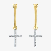 Diamond Addiction (G-H / Si2-I1) 1/10 CT. T.W. Lab Grown White Sterling Silver or 14K Gold Over 34mm Cross Hoop Earrings