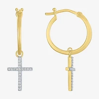 Diamond Addiction (G-H / Si2-I1) 1/10 CT. T.W. Lab Grown White Sterling Silver or 14K Gold Over 34mm Cross Hoop Earrings