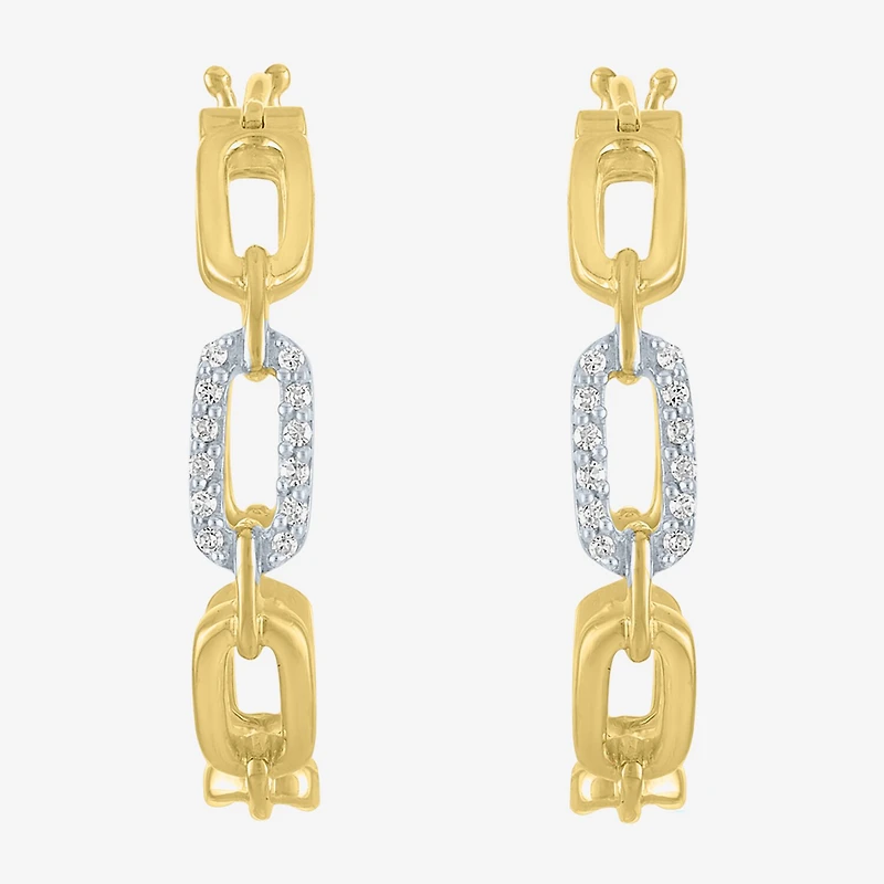 Diamond Addiction (G-H / Si2-I1) Womens 1/10 CT. T.W. Lab Grown White Diamond 14K Gold Over Silver 25.4mm Paperclip Hoop Earrings