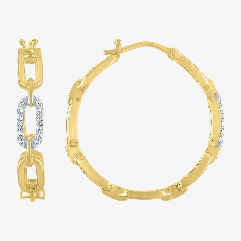 Diamond Addiction (G-H / Si2-I1) Womens 1/10 CT. T.W. Lab Grown White Diamond 14K Gold Over Silver 25.4mm Paperclip Hoop Earrings