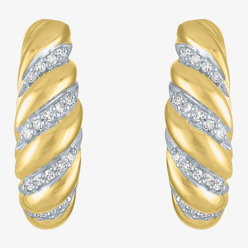 Diamond Addiction (G-H / I1-I2) Croissant Womens 1/10 CT. T.W. Lab Grown White Diamond 14K Gold Over Silver 16.2mm Hoop Earrings