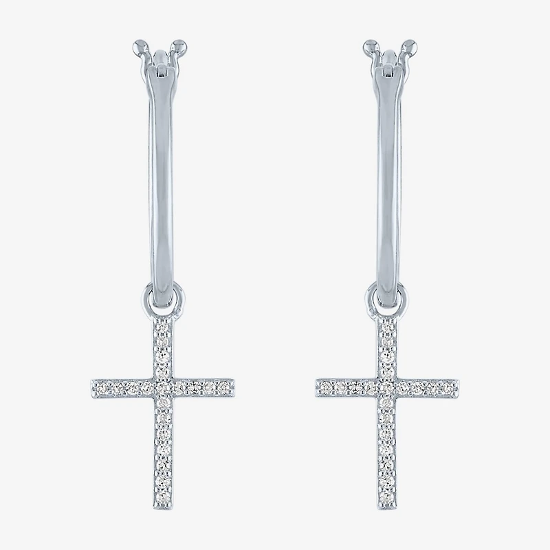 Diamond Addiction (G-H / Si2-I1) 1/10 CT. T.W. Lab Grown White Sterling Silver or 14K Gold Over 34mm Cross Hoop Earrings