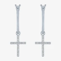Diamond Addiction (G-H / Si2-I1) 1/10 CT. T.W. Lab Grown White Sterling Silver or 14K Gold Over 34mm Cross Hoop Earrings