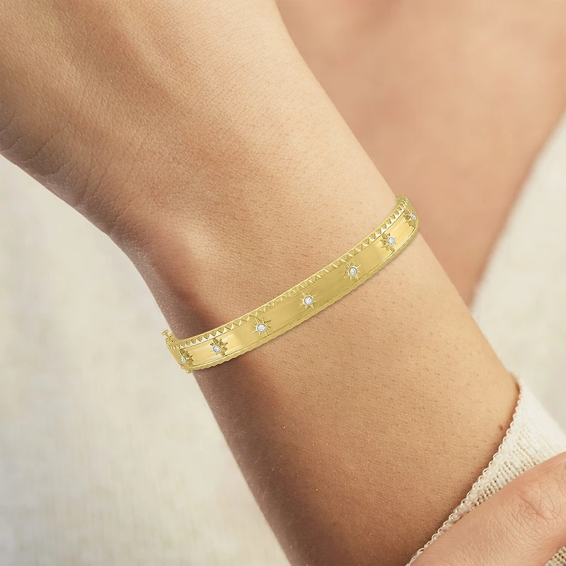 Diamond Addiction (G-H / I1-I2) North Star Womens 1/10 CT. T.W. Lab Grown White Diamond 14K Gold Over Silver Sterling Silver Star Bangle Bracelet
