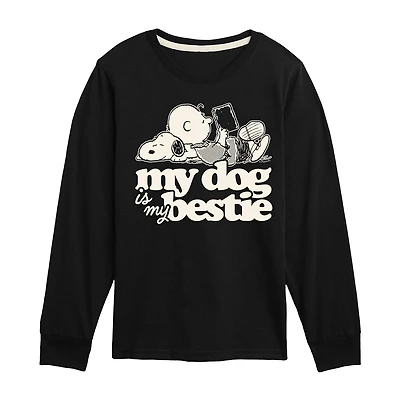 Little & Big Kid Boys Crew Neck Long Sleeve Regular Fit Peanuts Graphic T-Shirt