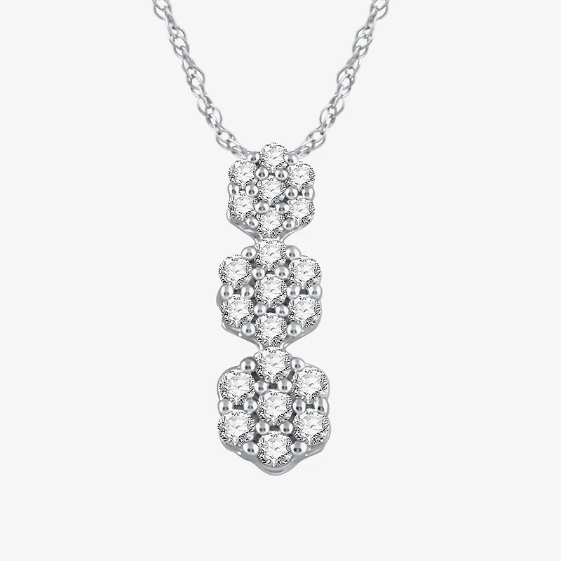 Diamond Blossom Womens 1/4 CT. T.W. Lab Grown White Diamond Sterling Silver Flower 18 Inch Pendant Necklace