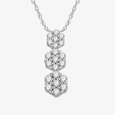 Diamond Blossom Womens 1/4 CT. T.W. Lab Grown White Diamond Sterling Silver Flower 18 Inch Pendant Necklace