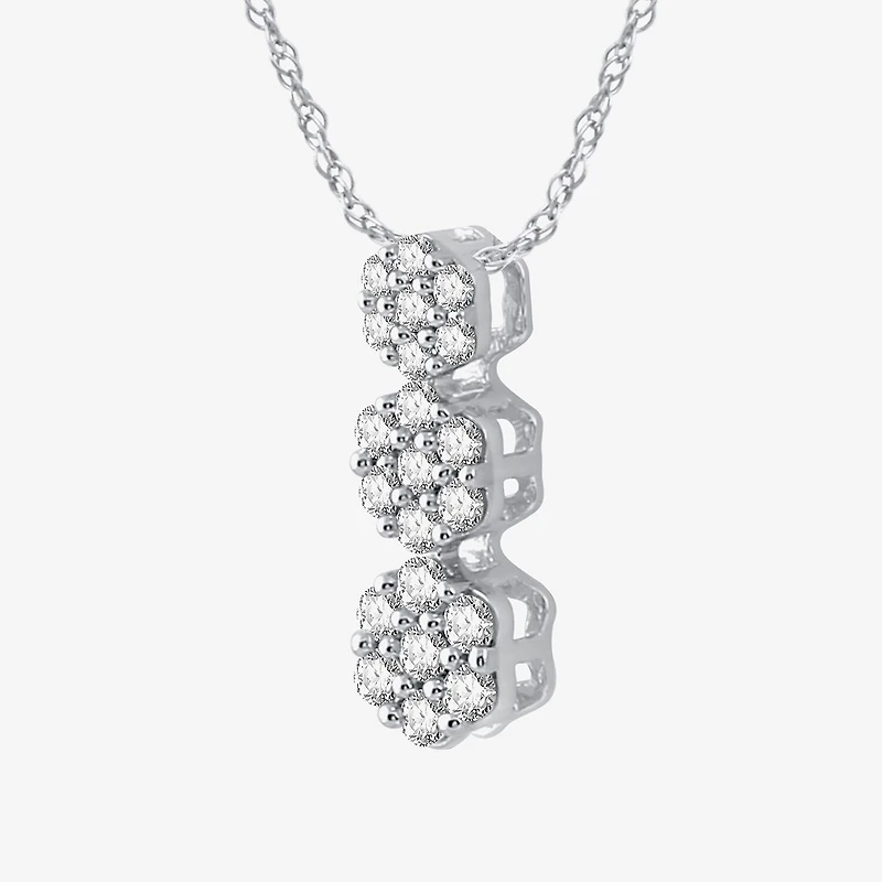 Diamond Blossom Womens 1/4 CT. T.W. Lab Grown White Diamond Sterling Silver Flower 18 Inch Pendant Necklace