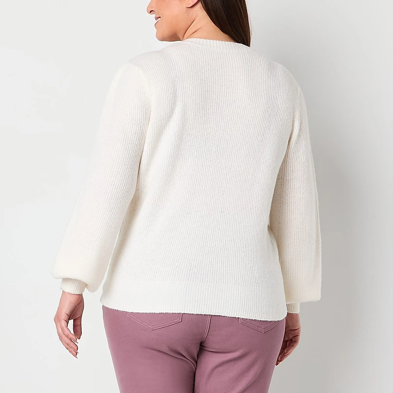 Liz Claiborne Plus Womens Crew Neck Long Sleeve Pullover Sweater
