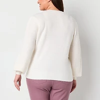 Liz Claiborne Plus Womens Crew Neck Long Sleeve Pullover Sweater