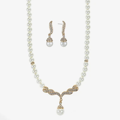 Monet Jewelry Y Necklace And Drop Earring Womens Simulated Pearl Hypoallergenic 2-pc. Jewelry Set