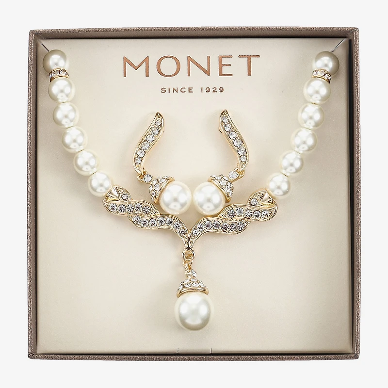 Monet Jewelry Y Necklace And Drop Earring Womens Simulated Pearl Hypoallergenic 2-pc. Jewelry Set