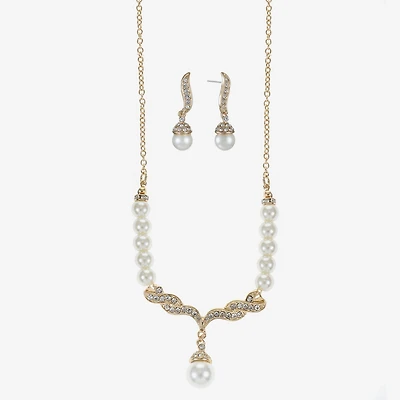 Monet® Simulated Pearl and Crystal Gold-Tone Drop Earring and Necklace Set