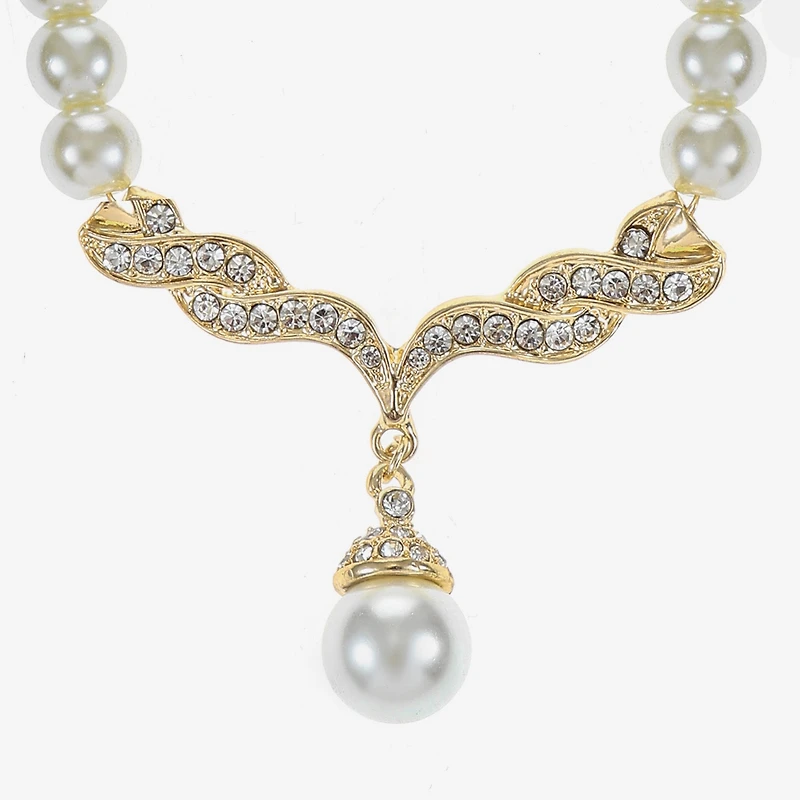 Monet® Simulated Pearl and Crystal Gold-Tone Drop Earring and Necklace Set