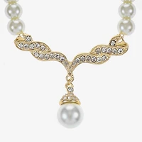Monet® Simulated Pearl and Crystal Gold-Tone Drop Earring and Necklace Set