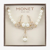 Monet® Simulated Pearl and Crystal Gold-Tone Drop Earring and Necklace Set