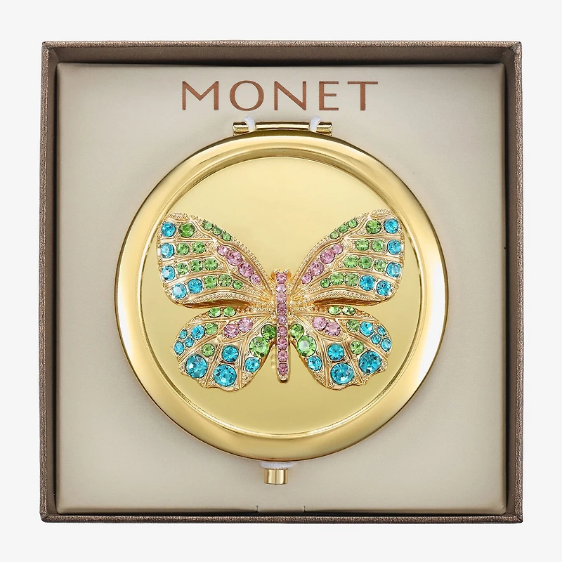 Monet Jewelry Gold Tone Butterfly Compact Mirror