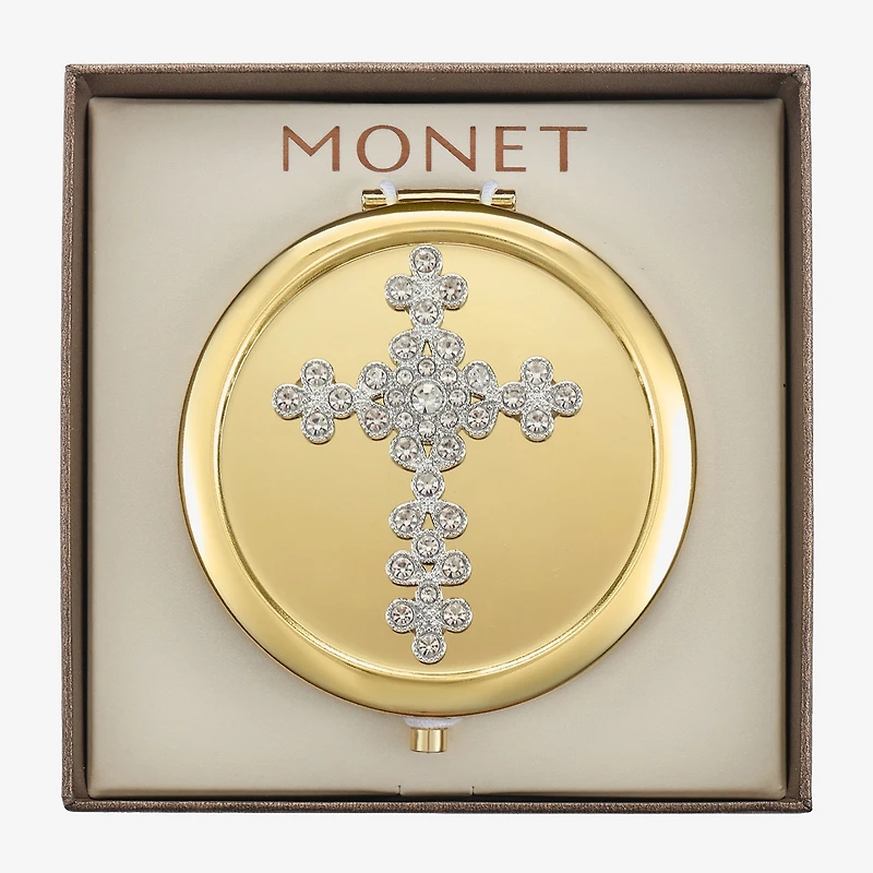 Monet Jewelry Gold Tone Cross Compact Mirror
