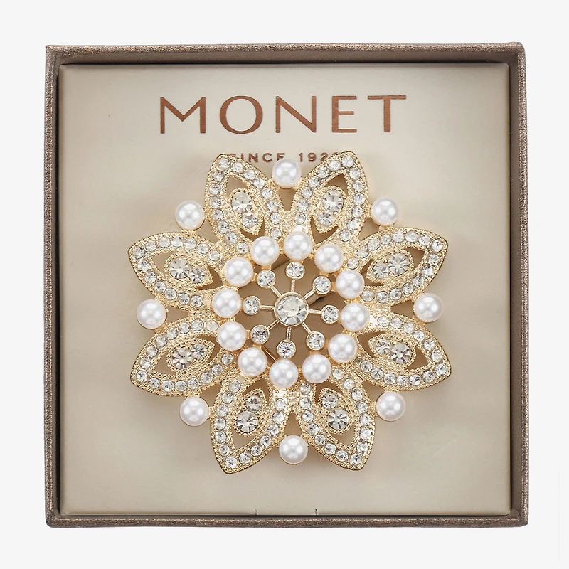 Monet® Gold-Tone Crystal and Simulated Pearl Snowflake Pin