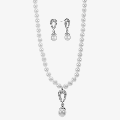 Monet® Simulated Pearl Crystal Double Drop Earring and Necklace Boxed Set