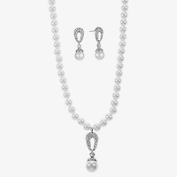 Monet® Simulated Pearl Crystal Double Drop Earring and Necklace Boxed Set