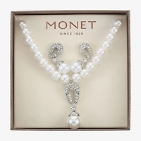 Monet® Simulated Pearl Crystal Double Drop Earring and Necklace Boxed Set