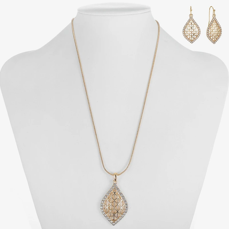 Monet Jewelry Openwork Pendant Necklace And Drop Earring Womens Glass 2-pc. Set