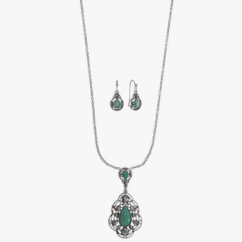 Monet Jewelry Pendant Necklace And Drop Earring Womens Blue 2-pc. Jewelry Set