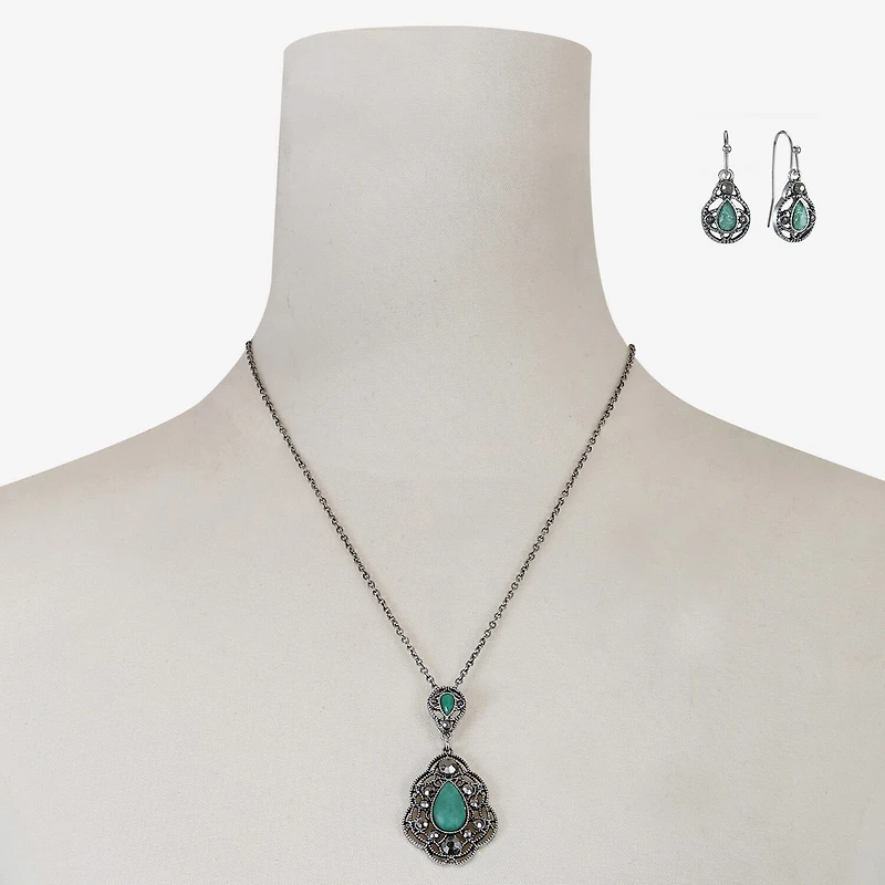 Monet Jewelry Pendant Necklace And Drop Earring Womens Blue 2-pc. Jewelry Set