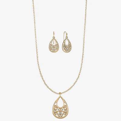 Monet Jewelry Gold Tone Pendant Necklace And Drop Earring Womens Glass 2-pc. Jewelry Set